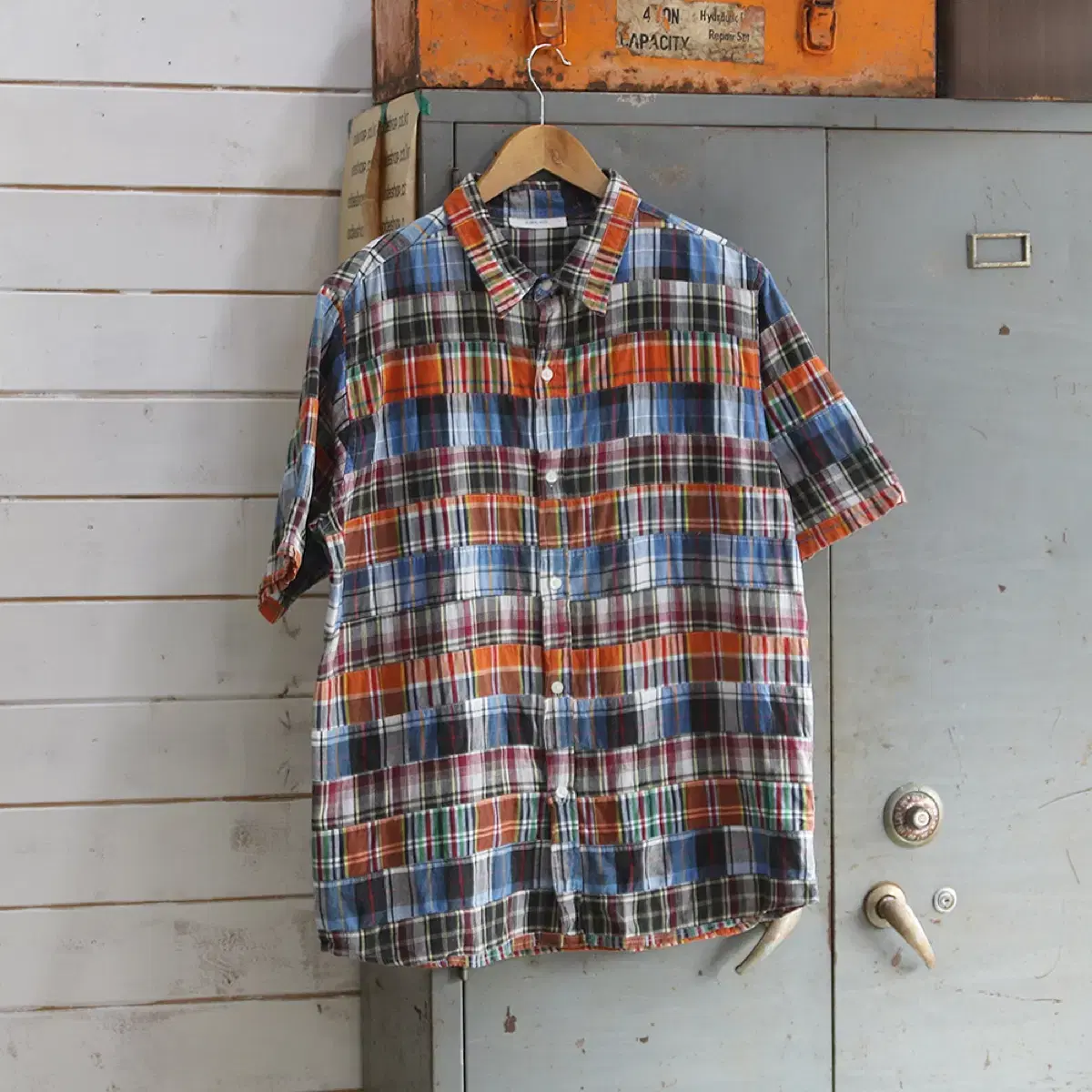 (Worn cut) GLOBAL WORK Patchwork Short Sleeve Shirt (Men's 100)