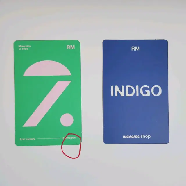 방탄 bts rm 알엠 2020 메모리즈 인디고 indigo 포카 양도