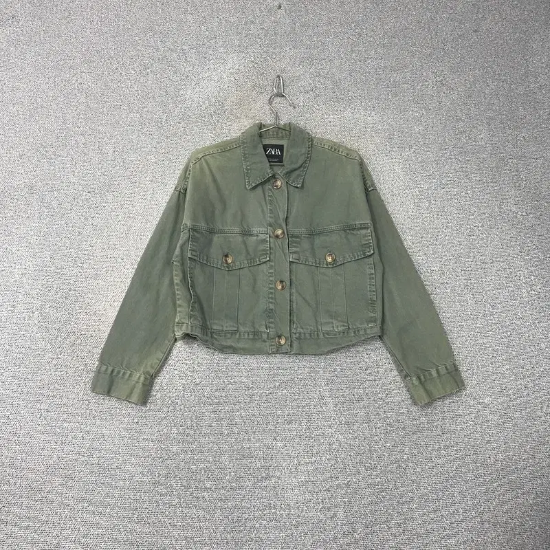 Zara Olive Denim Crop Jacket S