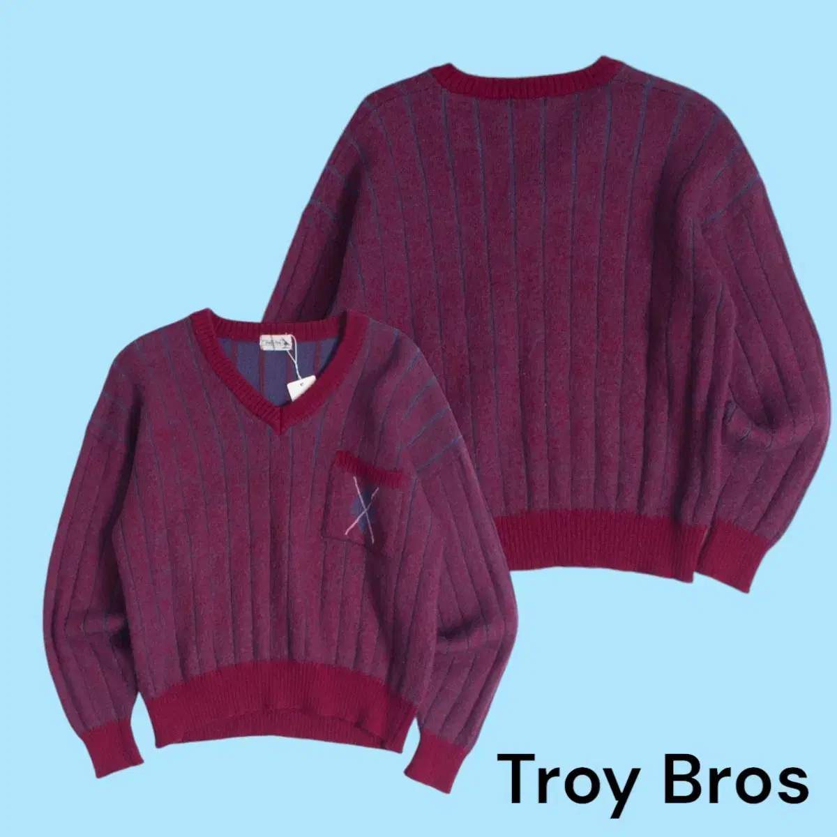 Troy Brocade V-neck Heavy Wool Knit Sweater N415