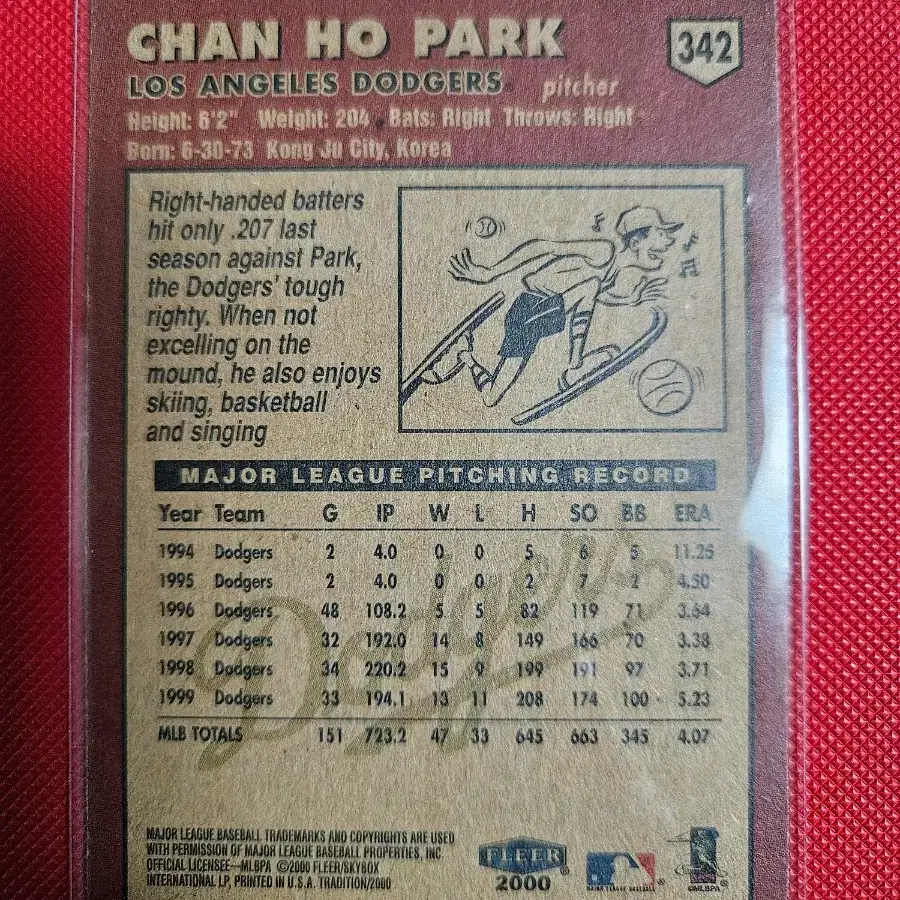 박찬호 2000 Fleer base 카드