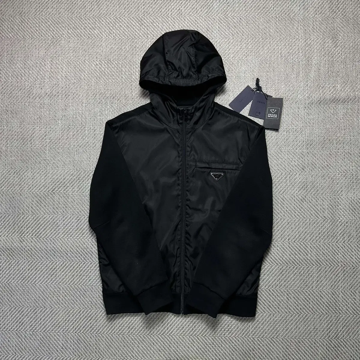 Prada Rina Nylon triangle logo hooded zip-up jacket