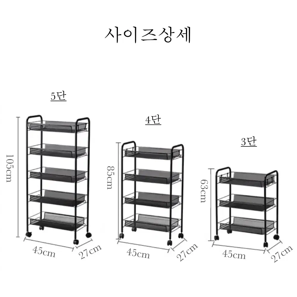 라니시 이동식 철제 메쉬선반 4단