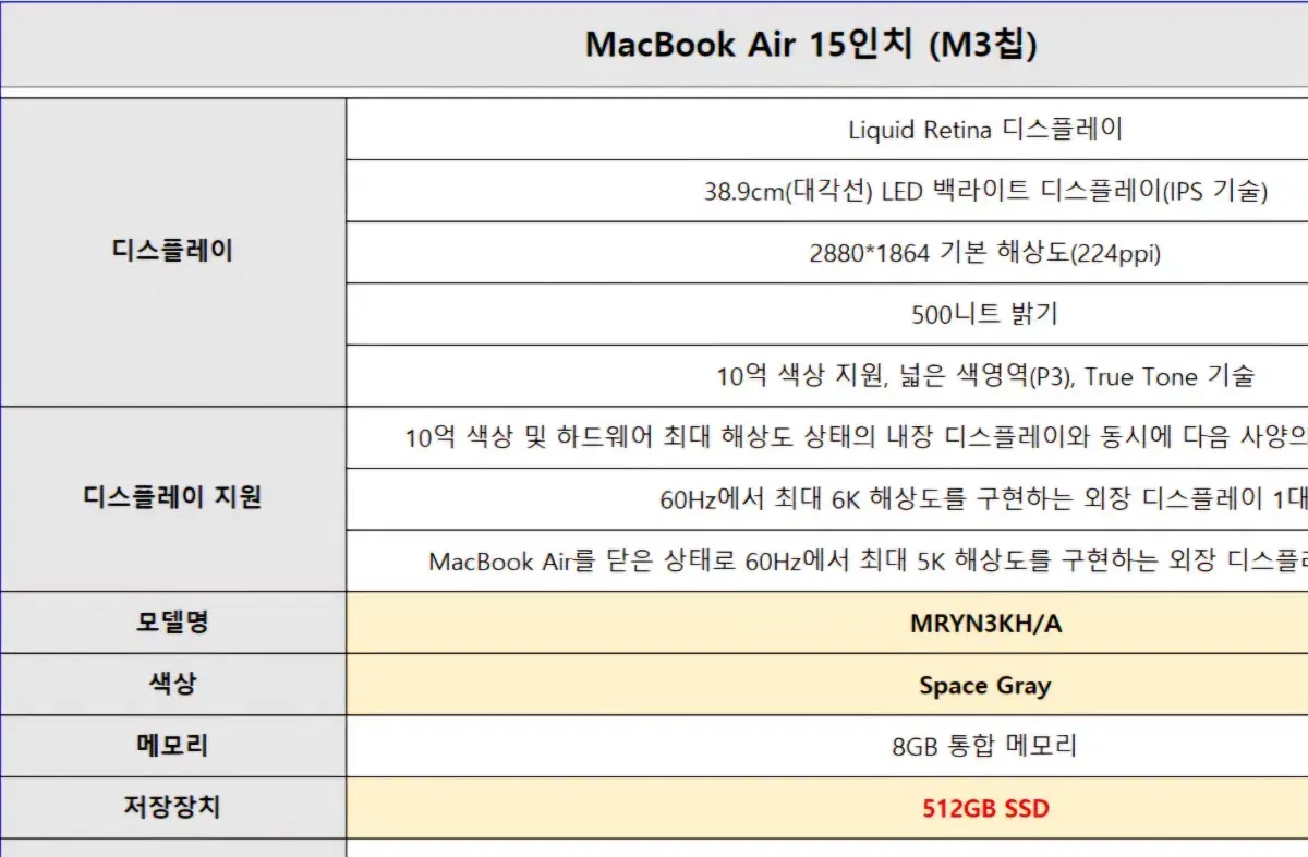 맥북 에어 15인치 M3칩 512기가 미개봉팝니다!!!!