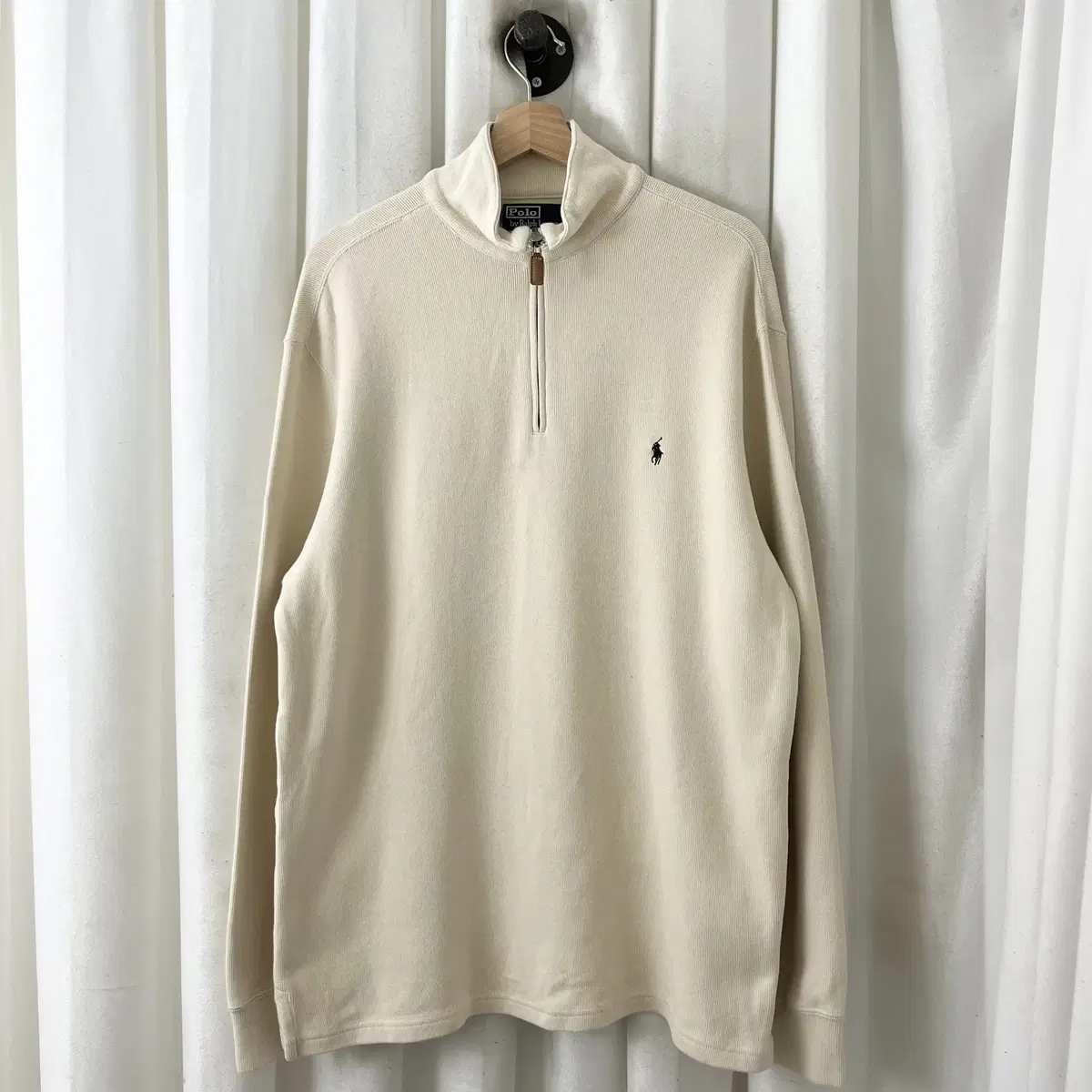 Polo Ralph Lauren Ivory Black Pony Vahn Zip-Up Knit