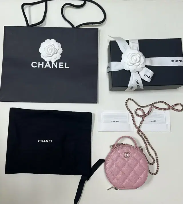 CHANEL  샤넬 탑핸들 미니 체인 동그리백  가방 핑크