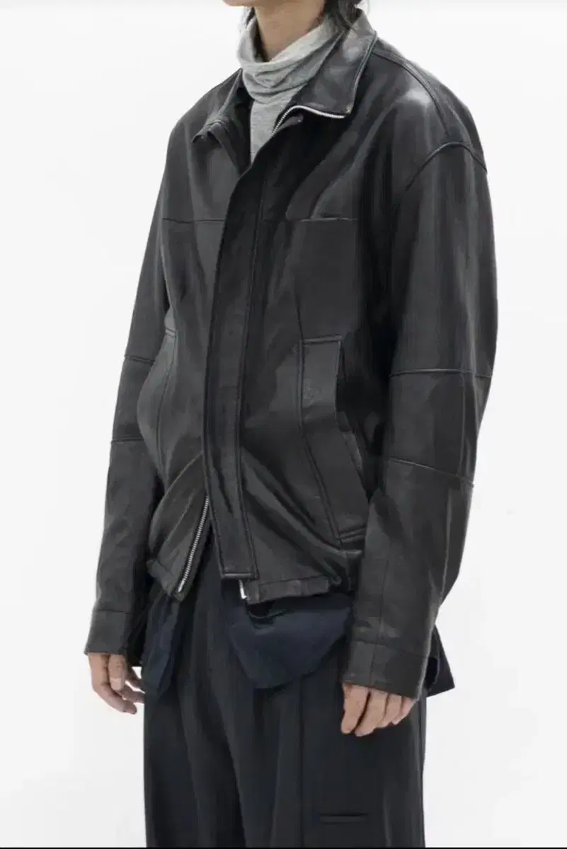 [4] Polyester and leather parka