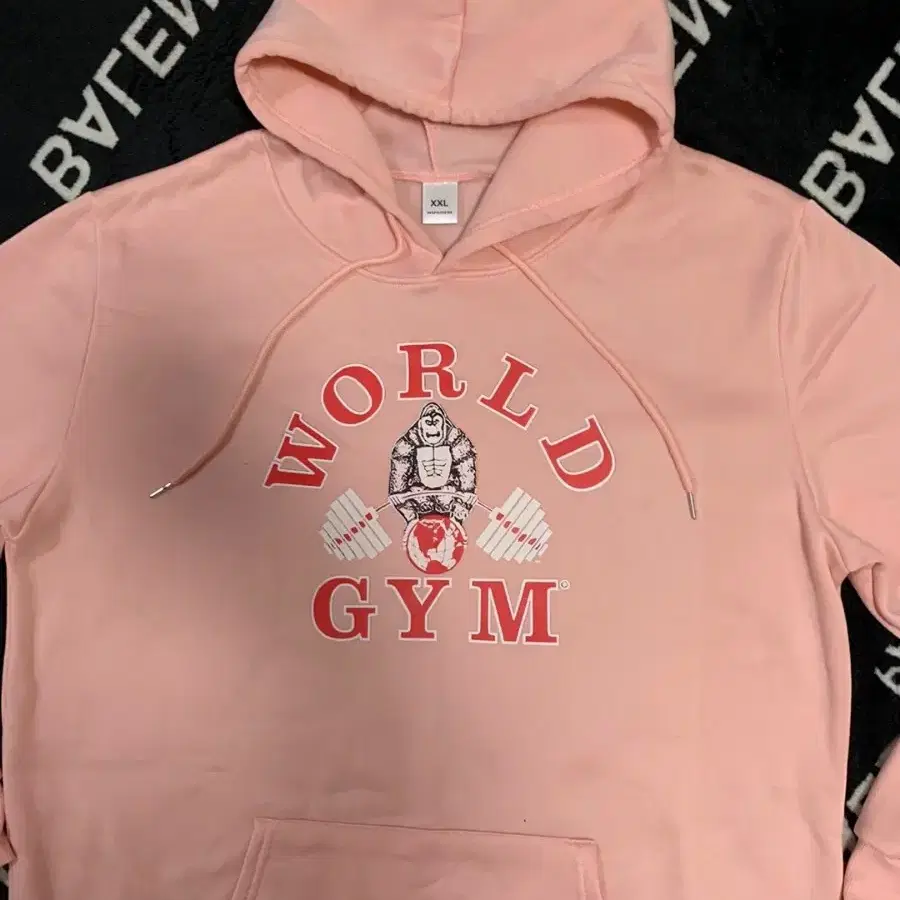 XXL)월드짐 World Gym 체리 핑크색 오버핏 루즈핏 후드티셔츠