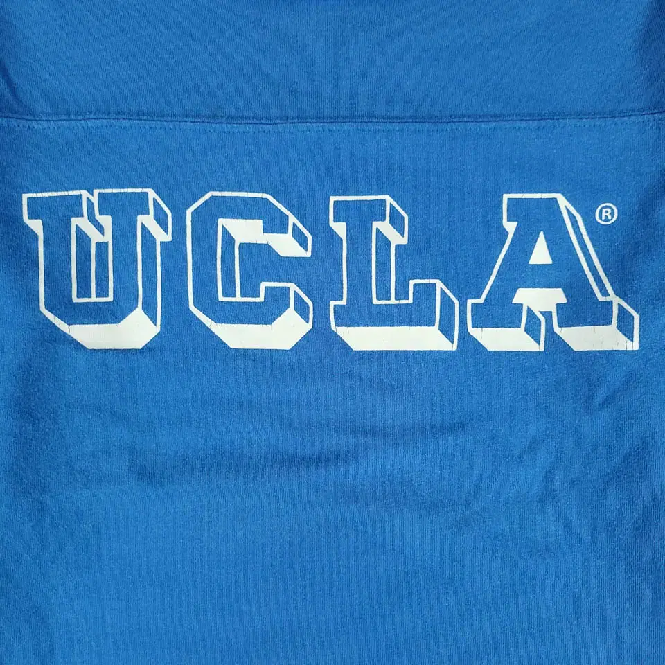 UCLA 블루 로고 프린팅 풋볼 헤드기어 프린팅 코튼 7부 반팔티셔츠