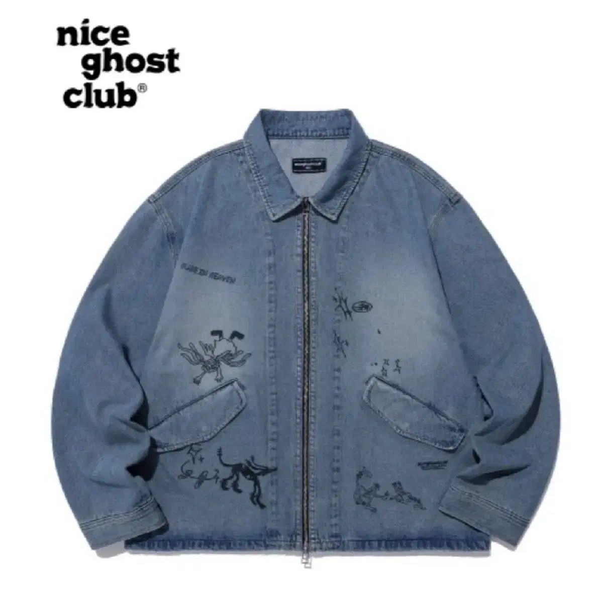 NiceGhostClub Doodle Washed Denim Zip-Up S