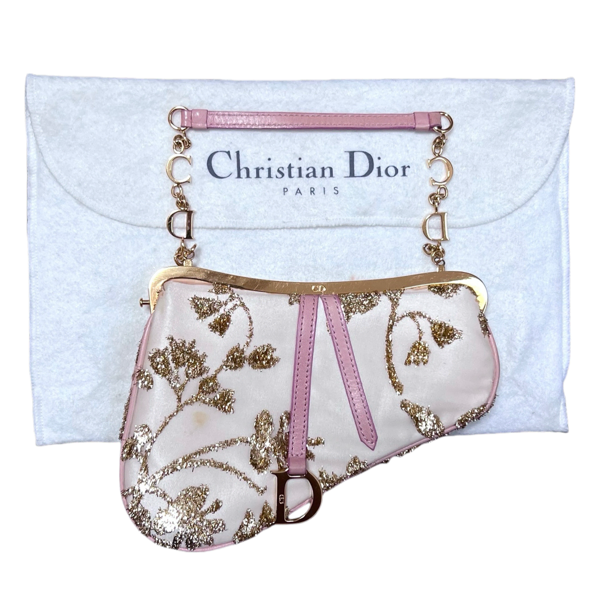 Dior limited edition Mini Saddle Bag Rose Gold Floral Embroidered Satin Vintage Y2K