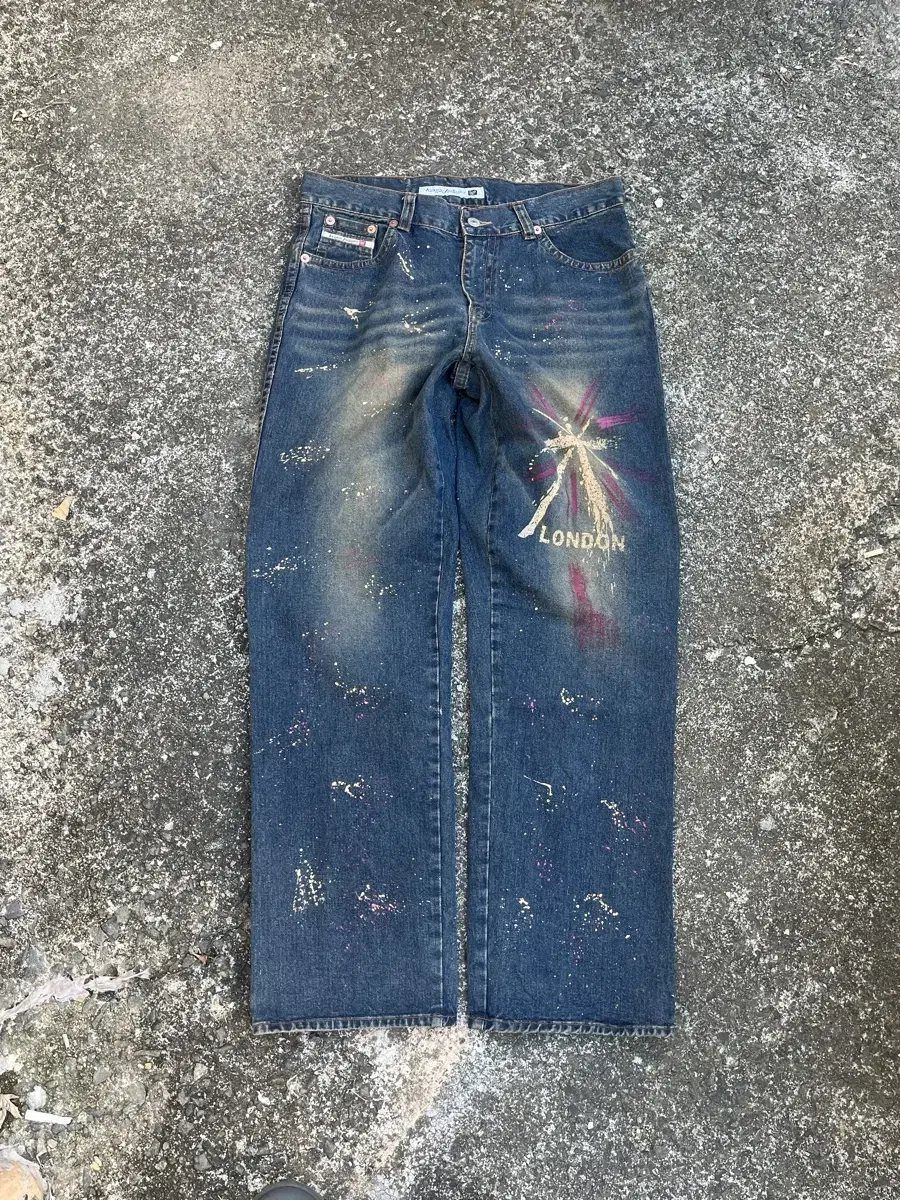 Vintage Painted Wide-leg Denim Pants