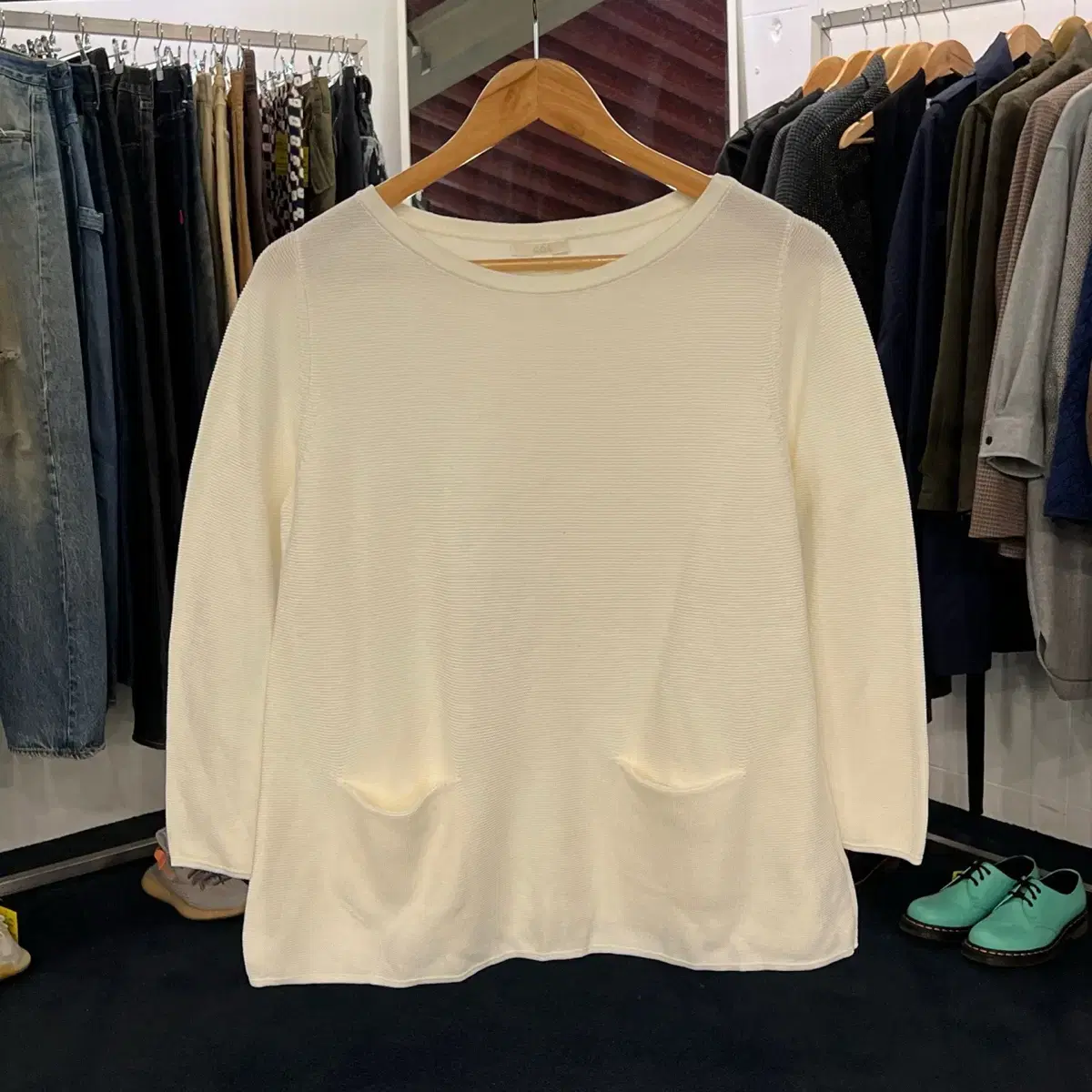 [TAPPO] [S] COS Course Long Sleeve Pocket Waffle T-Shirt Cream