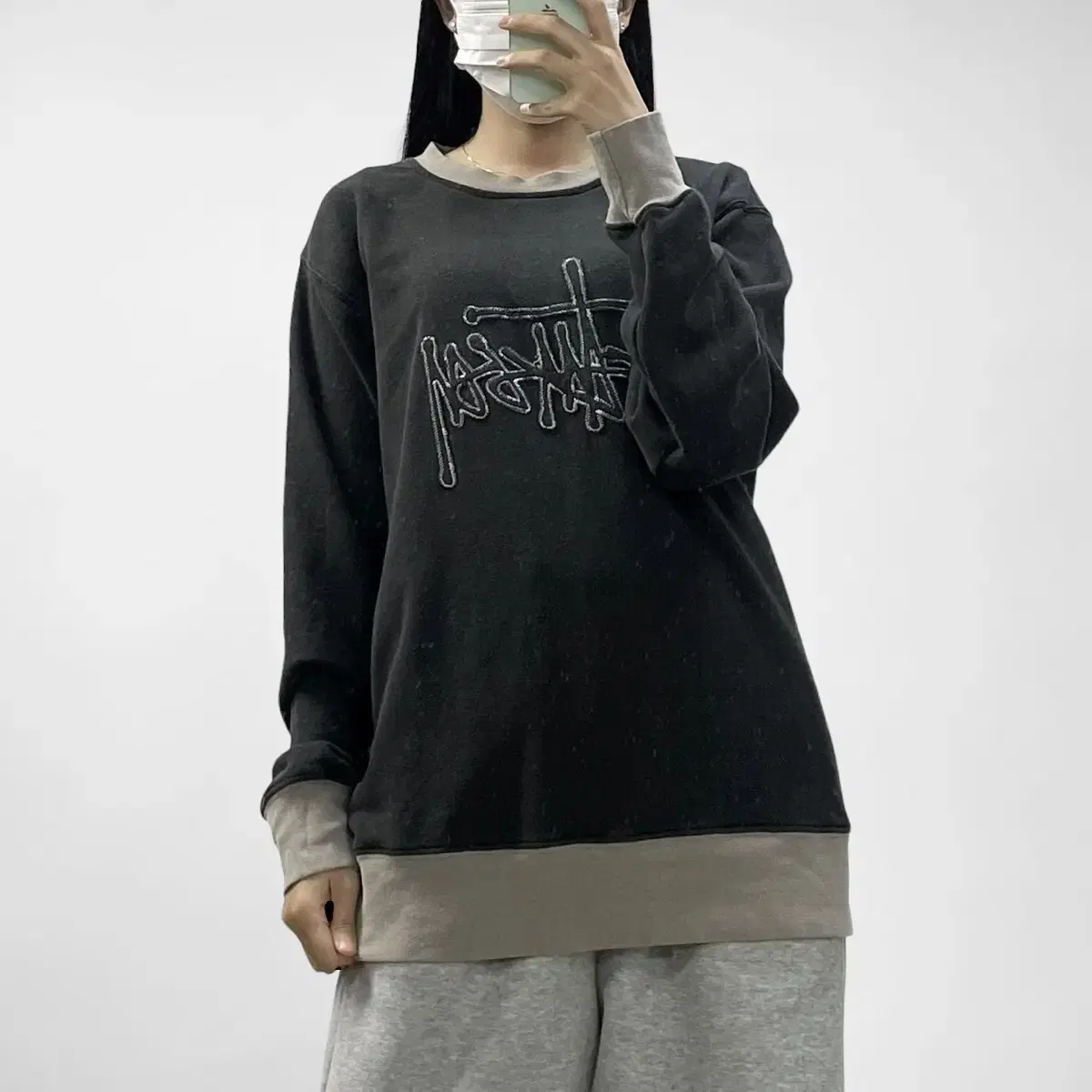 스투시 stussy 90s 베이직 스티치 로고 투톤 맨투맨