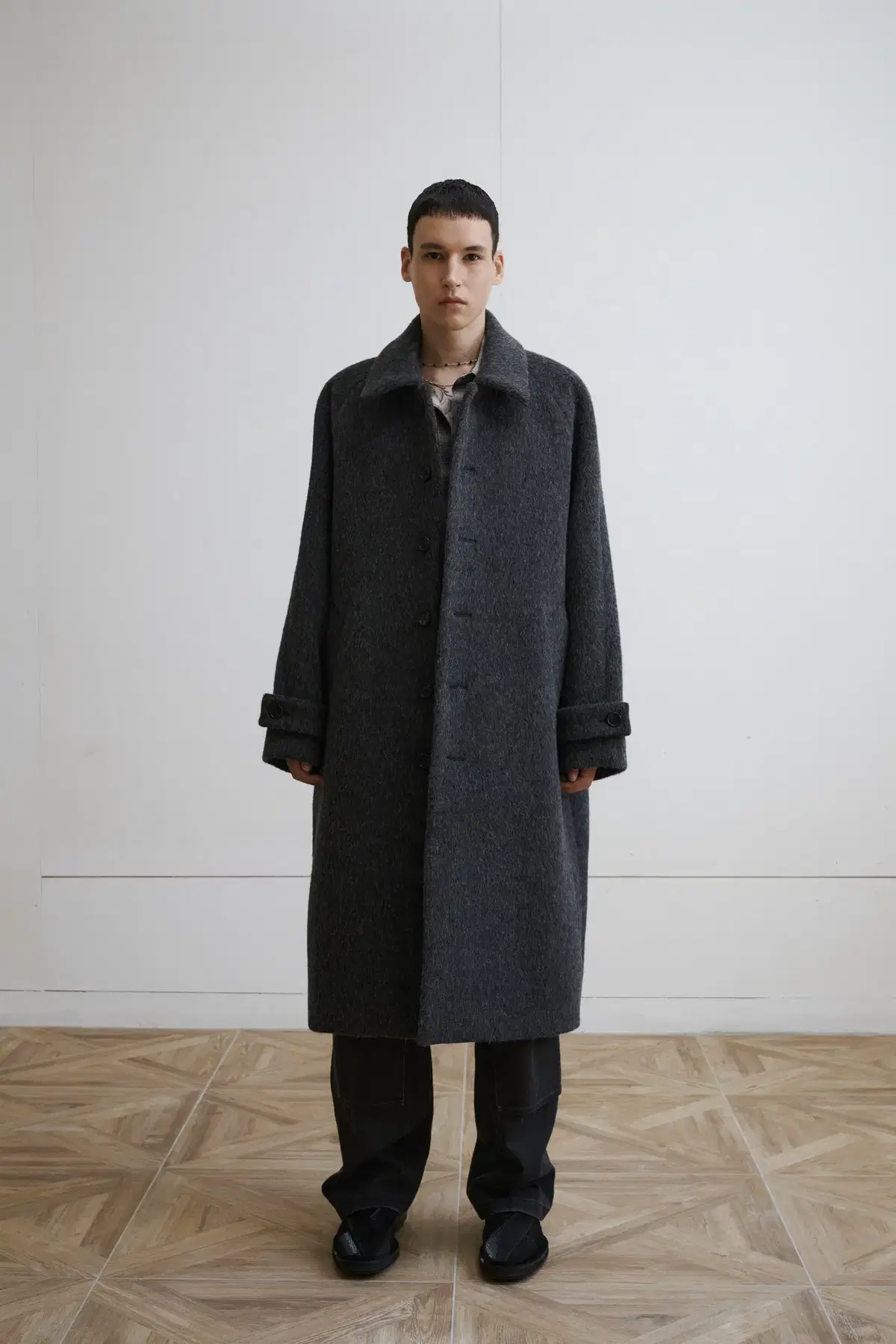 Surface Editions Alpaca Balmacan Coat Charcoal Gray