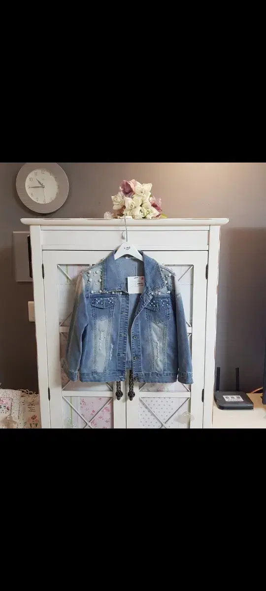 Pearl embellished denim jacket/55~정66 new