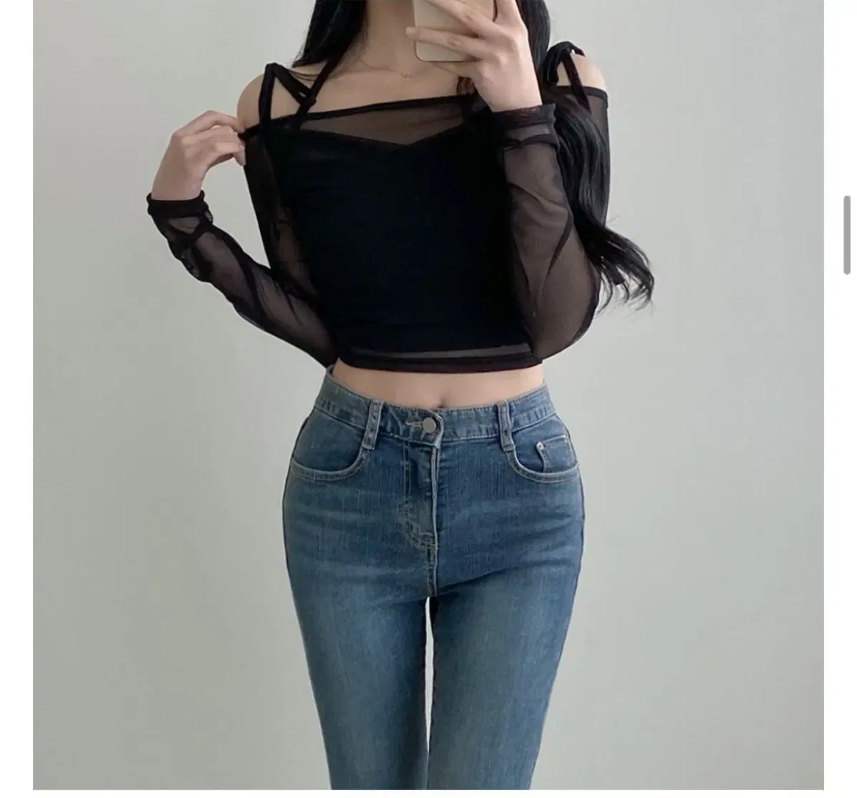 See-through off-shoulder top and bottom set