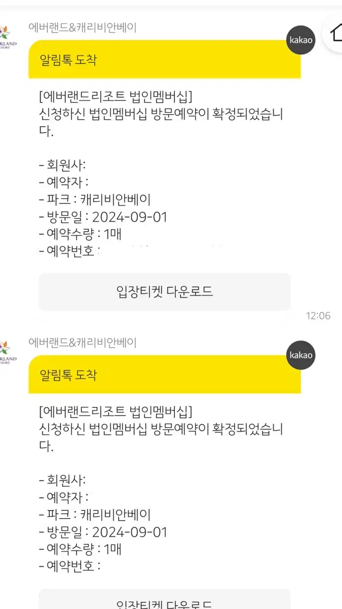 9월1일 캐비 티켓 종일권 2장판매합니다