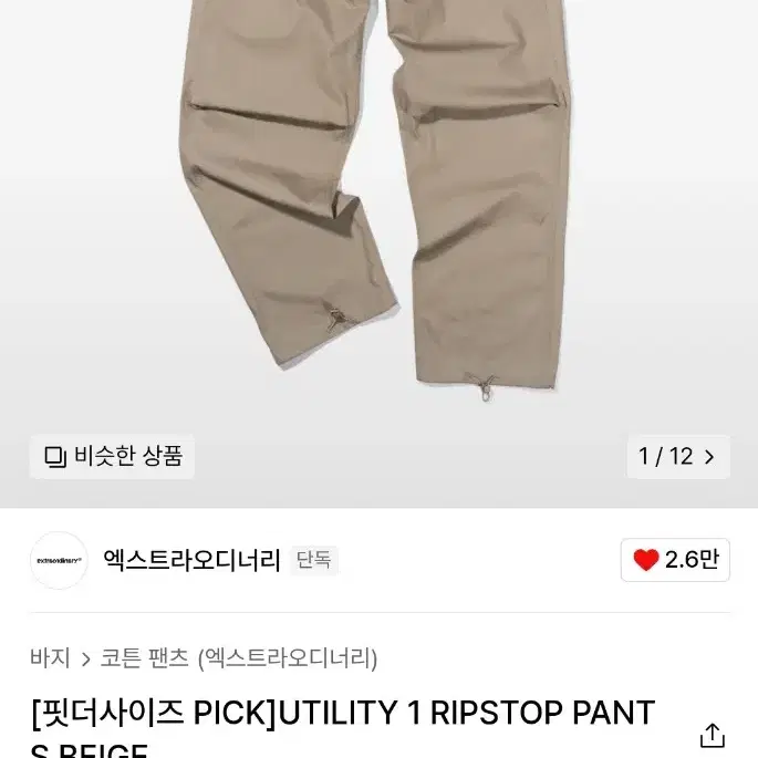 엑스트라오디너리[핏더사이즈 PICKJUTILITY 1 RIPSTOP