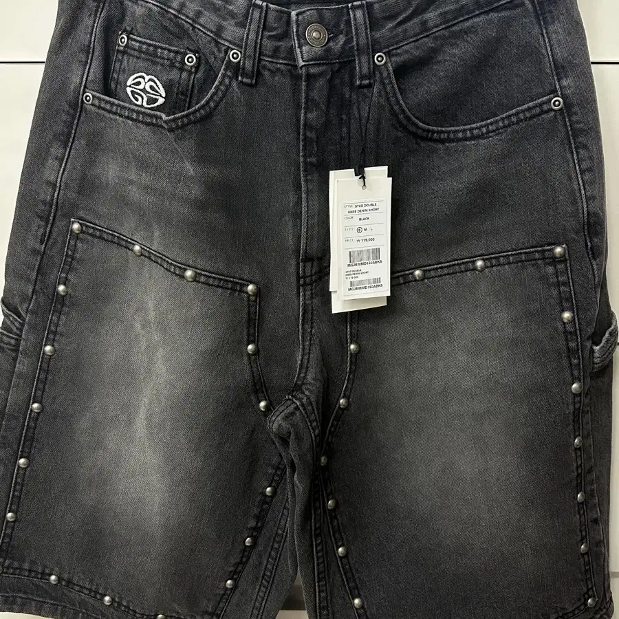 마하그리드 STUD DOUBLE KNEE DENIM SHORT