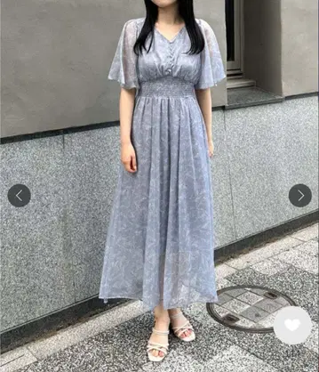 아카이브 꽃무늬 플레어 슬리브 원피스 M 블루 블루