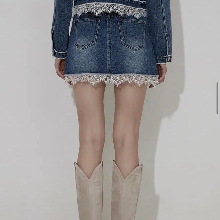 솔티페블-LACE LAYERED DENIM SKIRT [BLUE]