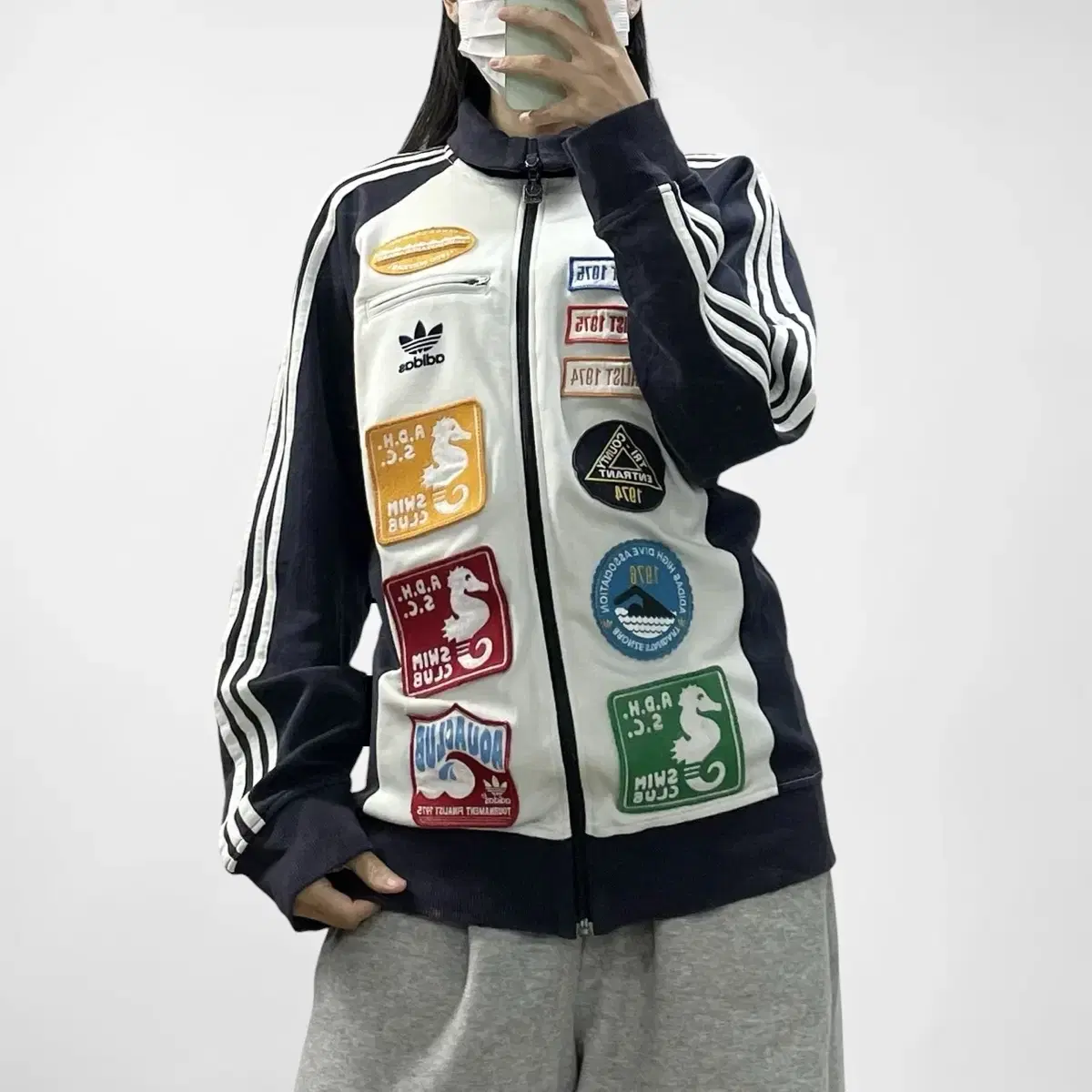 Adidas Original Full Patch Tracktop Jersey White Navy