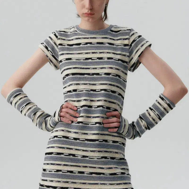 [CURETTY] C VELVET STRIPE DRESS_BLUE