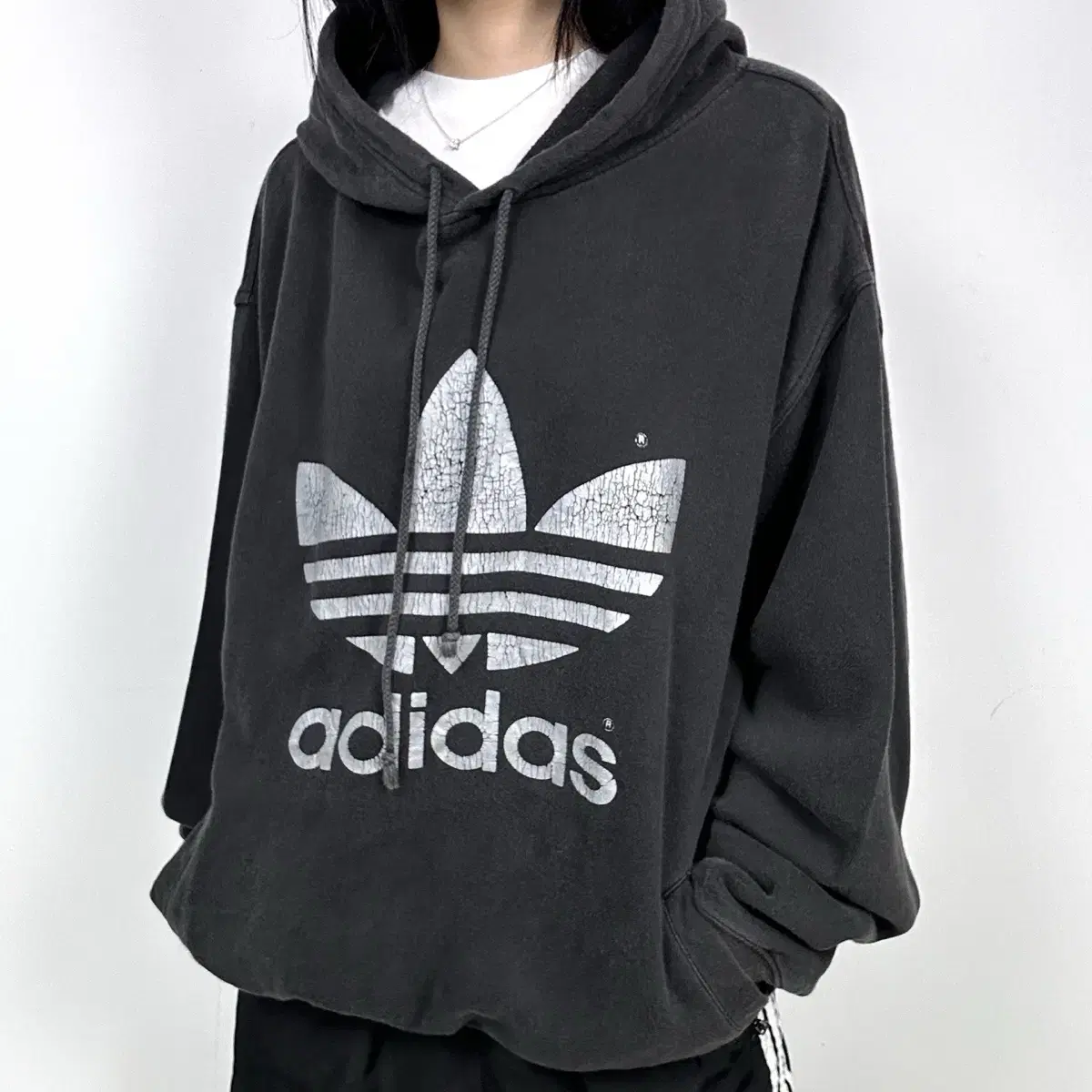 1990s Adidas 아디다스 크랙 트레포일 포켓 후드티