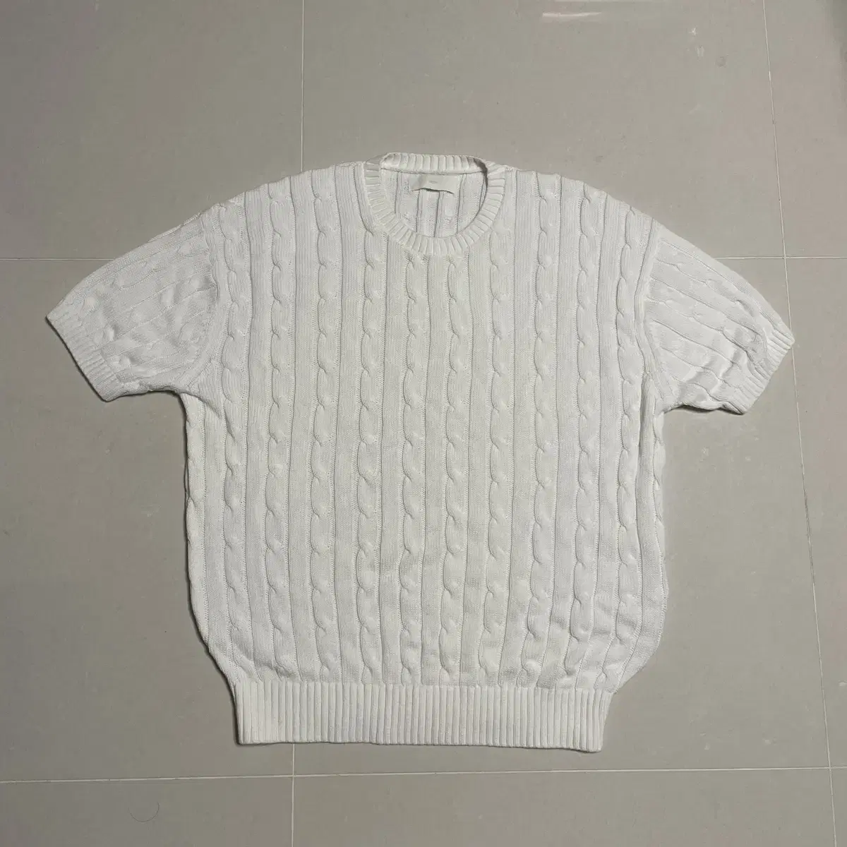 Genuine MINAU Soft Cotton White Vahn Short-sleeved Cable Knit