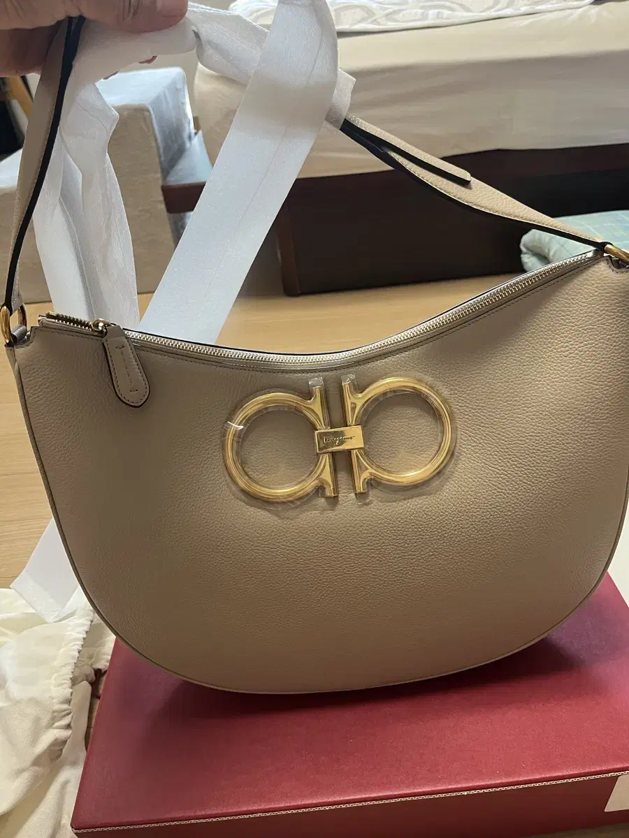 Ferragamo Large Gancini Hobo Bag in Beige