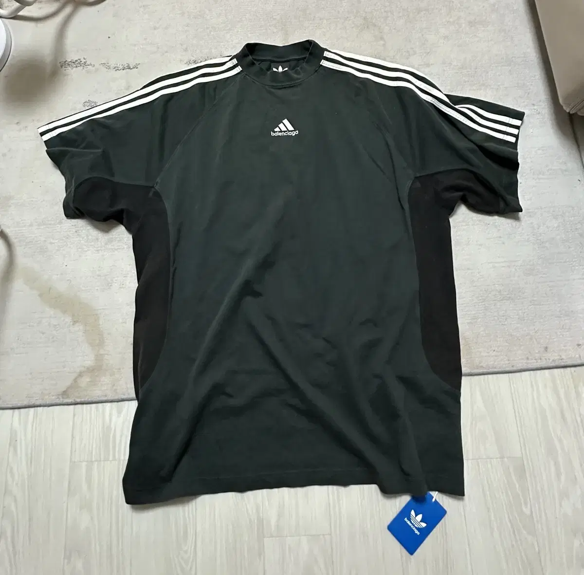 3] Balenciaga Adidas Black Colorblocked Wash Overfit Short Sleeve T-Shirt