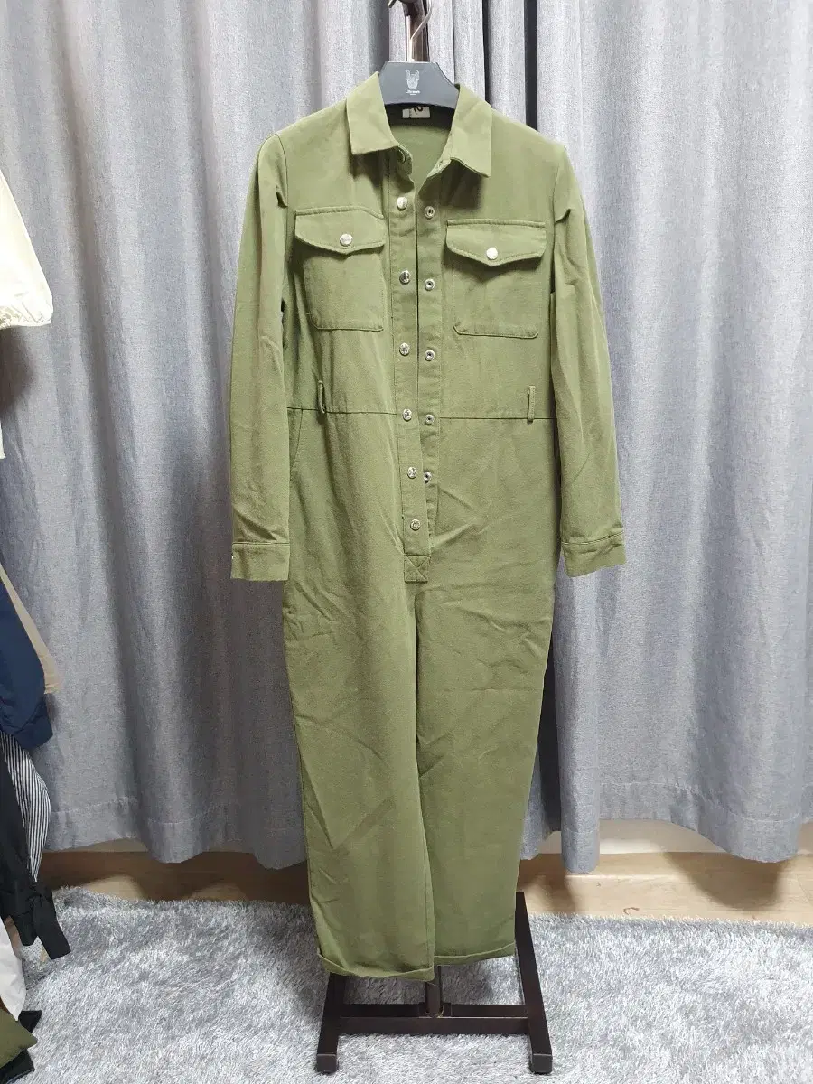 Khaki and cotton long jumpsuit