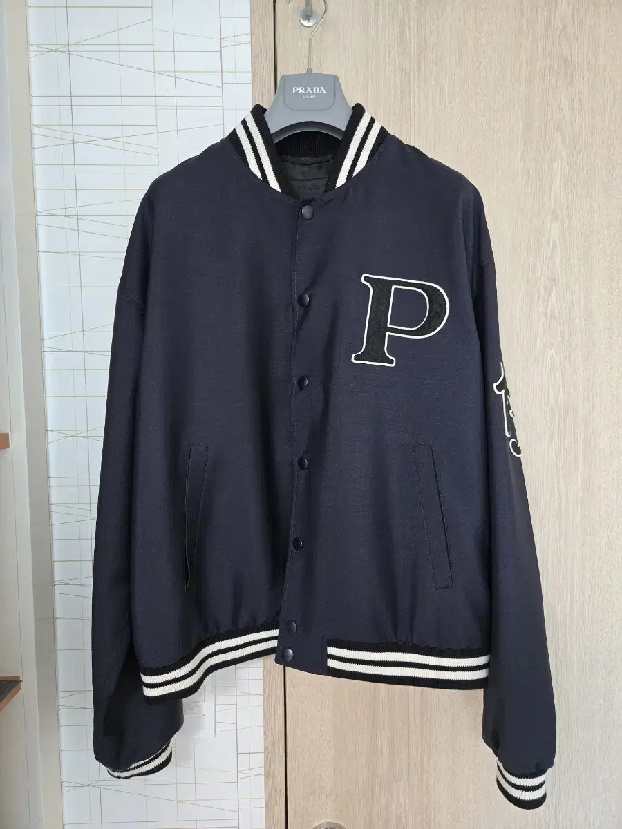 [XL] Prada 24FW Patch Embellished Mohair and Wool Bomber Jacket