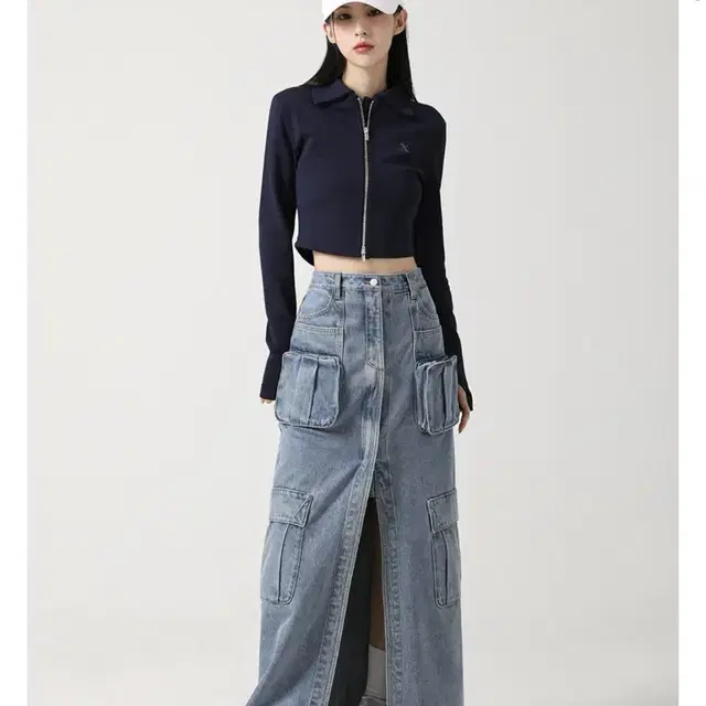 어반드레스 Evelyn Long Denim Skirt BLUE