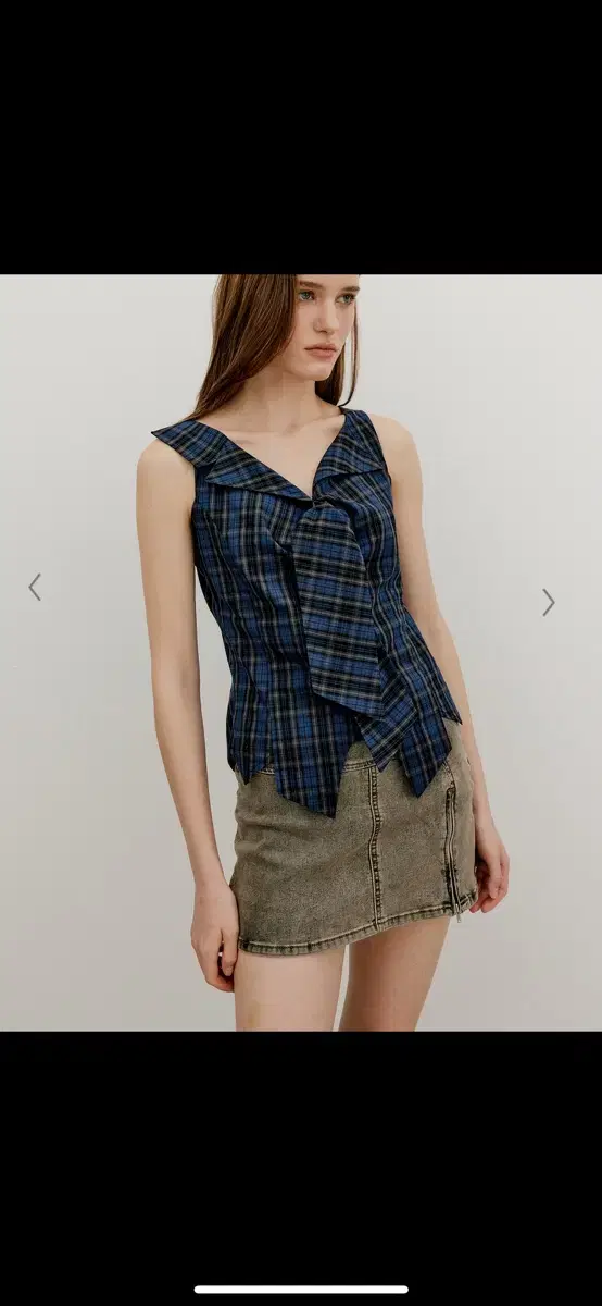 CHECK RIBBON SLEEVELESS TOP - Blue