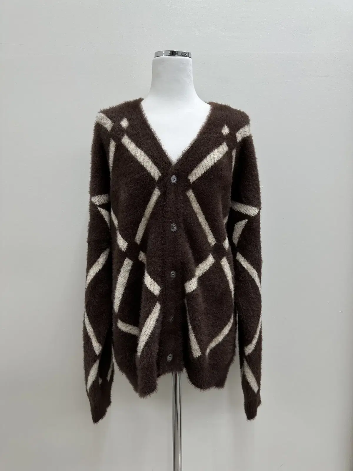 [Clearance] New) Unisex V-neck knit cardigan-brown