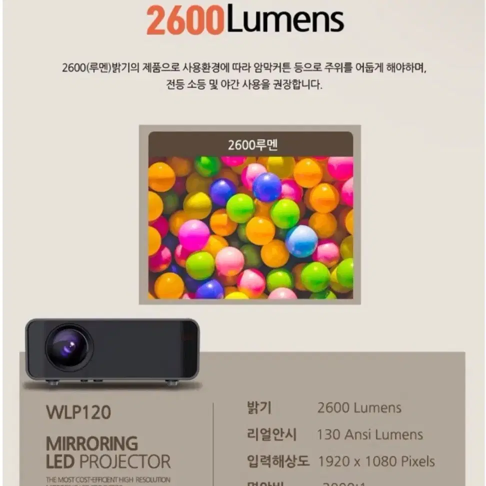 애니빔 무선미러링 LED 빔프로젝터 wlp120