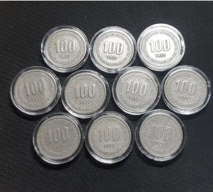 1977년 100원주화 10개일괄.주화 화폐 한국은행 동전(3)