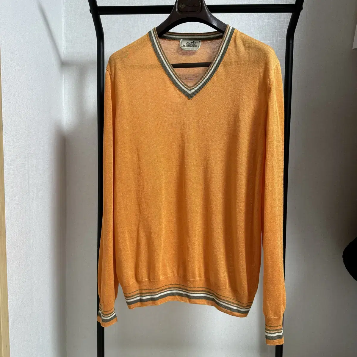 Hermès Knitted V-neck silk and cotton orange