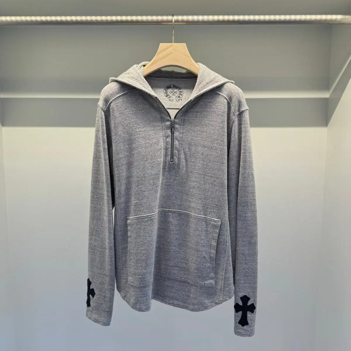 size S / Chrome Hearts Leather Patch Dagger Hoodie Long Sleeve Gray