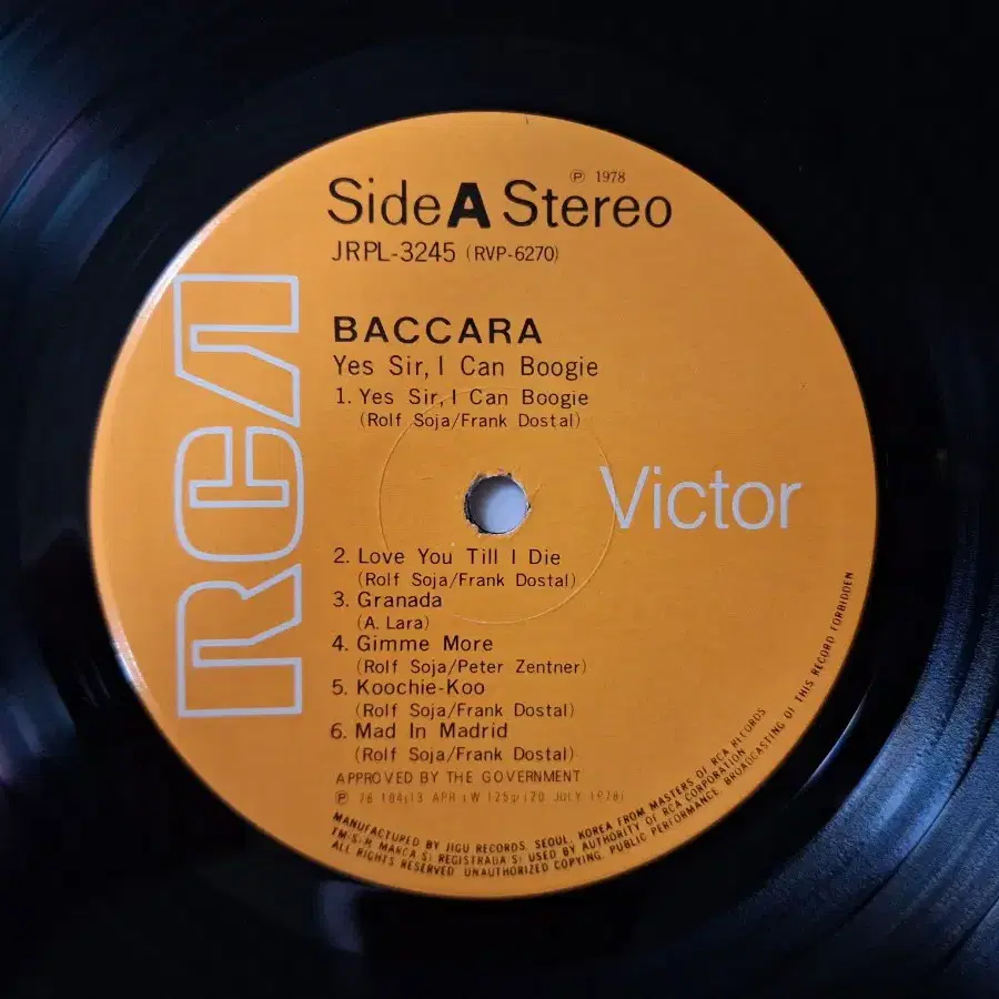 국내라이센스반/Baccara-Yes Sir, I Can Boogie LP