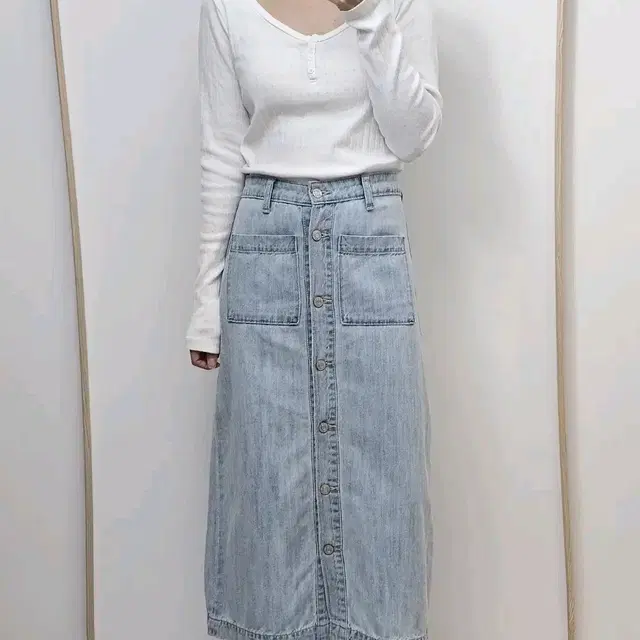 Gap 데님 미디 스커트 단추 빈티지 치마 W00055