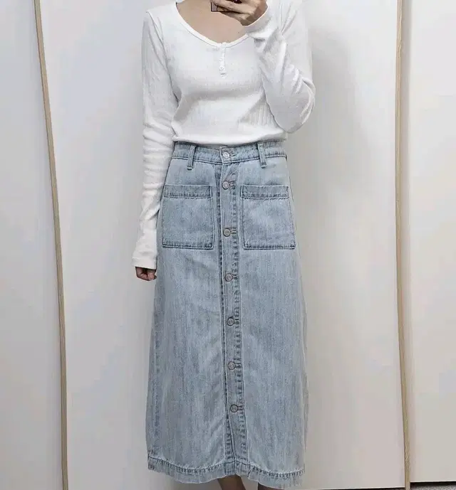 Gap 데님 미디 스커트 단추 빈티지 치마 W00055