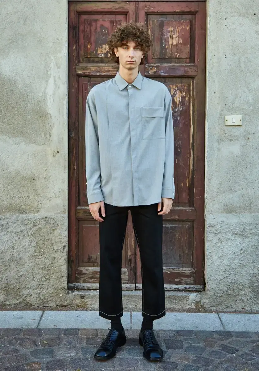 Garmontable Semi-Overfit Hidden Button Pocket Shirt-Greyish Beige L (-110)