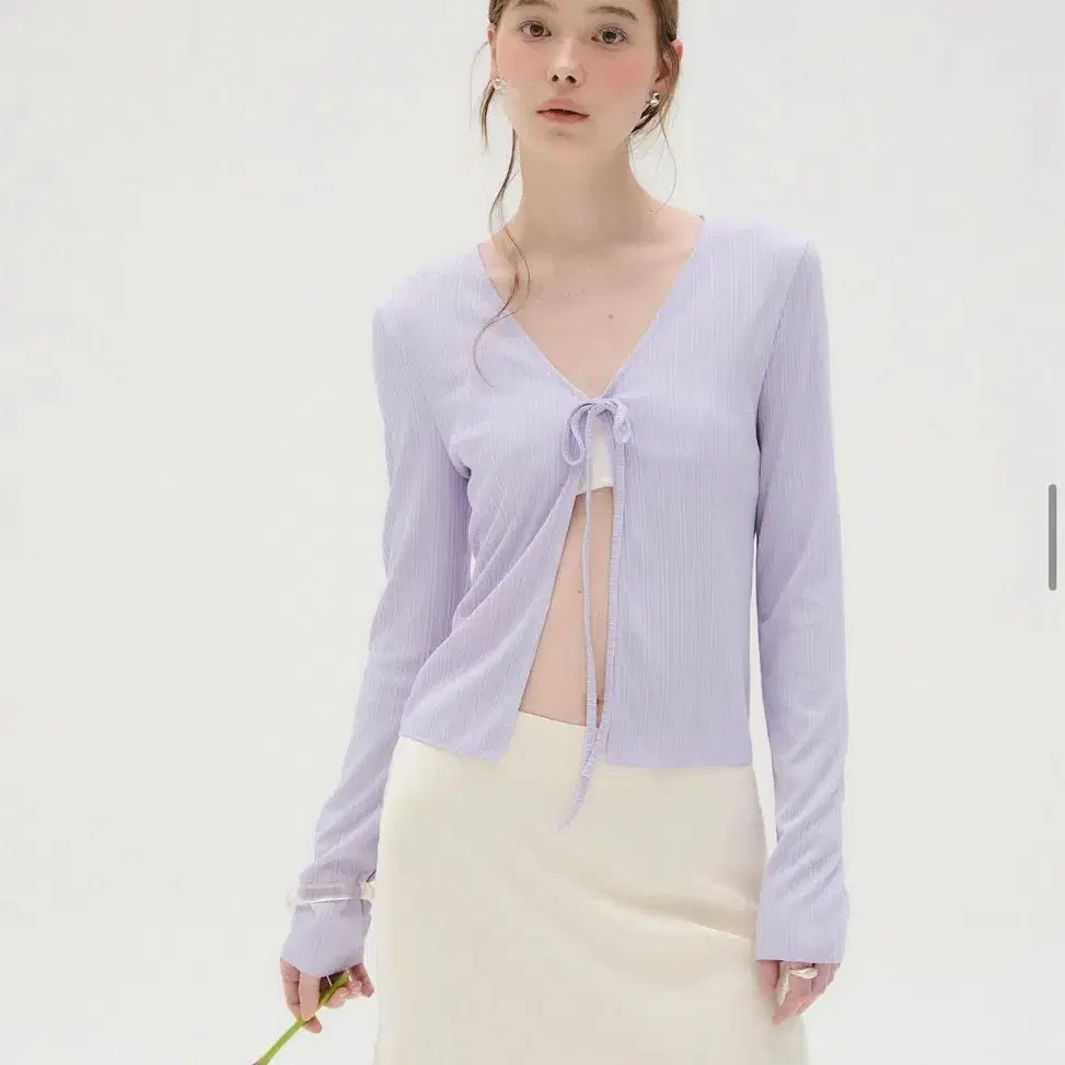 아카이브제이투유 pleats ribbon cardigan lavender