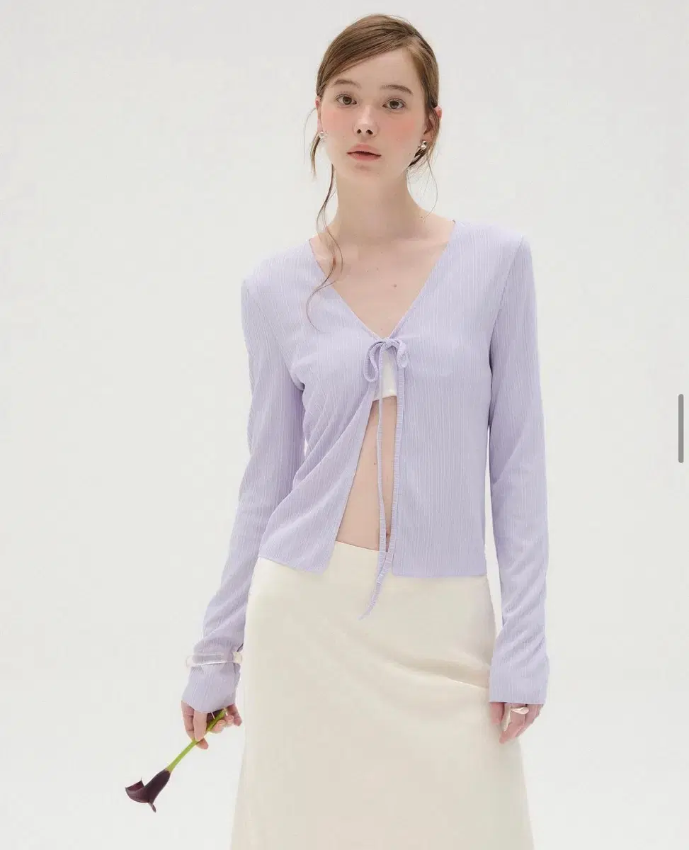 아카이브제이투유 pleats ribbon cardigan lavender