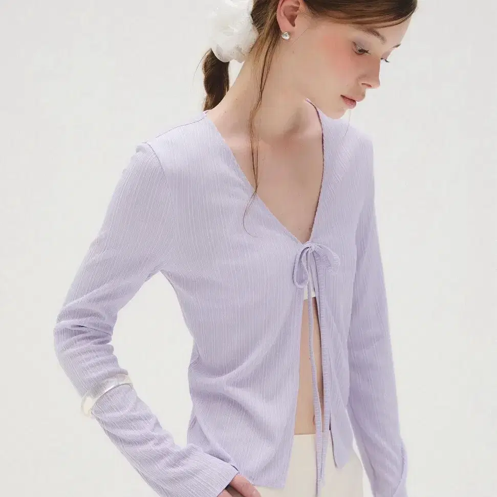 아카이브제이투유 pleats ribbon cardigan lavender