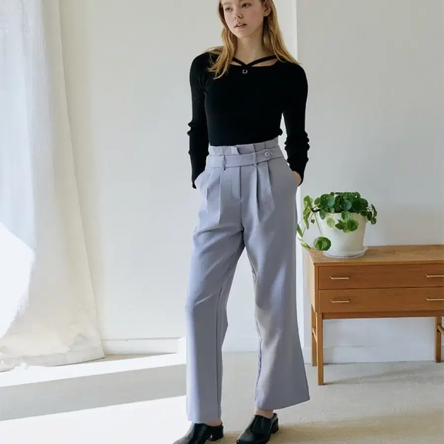 monts 1244 pleats belt slacks Light sora