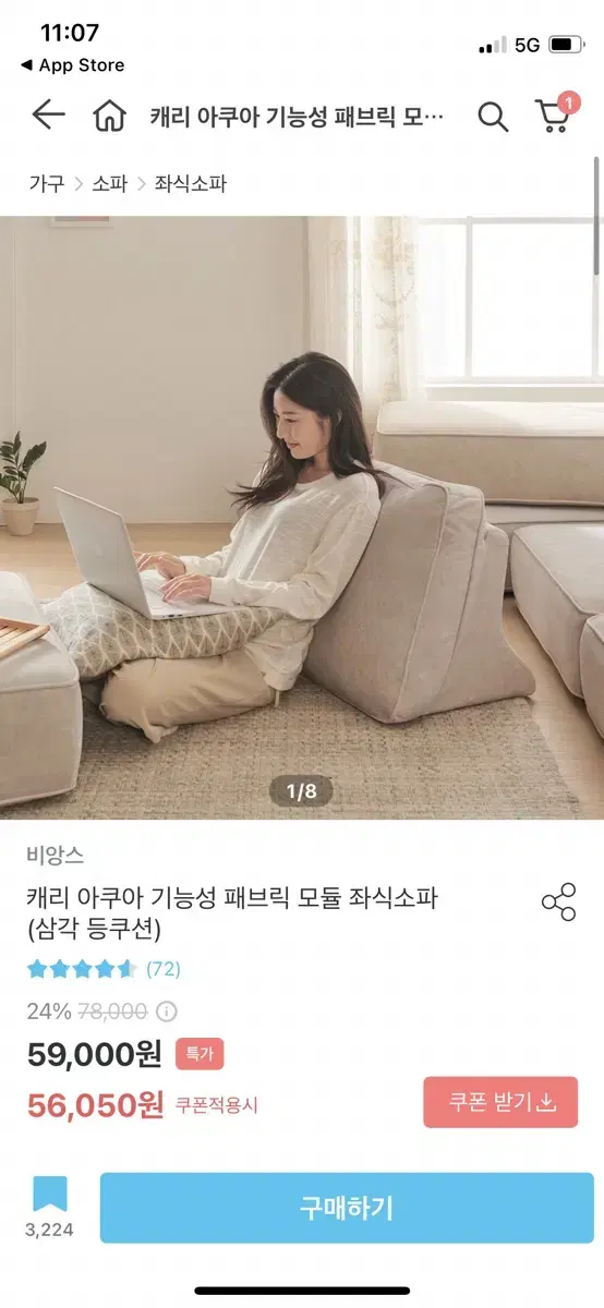 비앙스 삼각 등쿠션